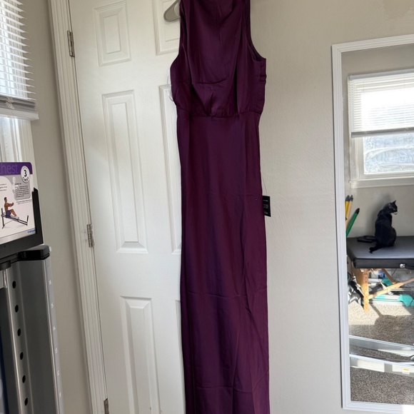 Lulus Distinctive Charm Purple Satin Asymmetrical Maxi Dress - Size M - Picture 3 of 5
